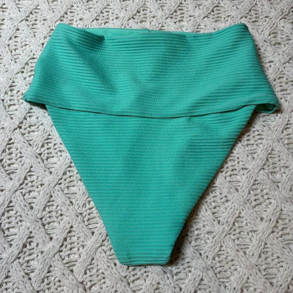 NWT Swim Boutique High‎ Waisted Ribbed Bikini Bottom Teal Green Women’s XS NWOT
